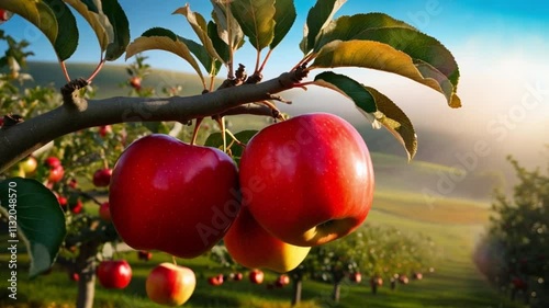 Red apples on a tree. generative ai