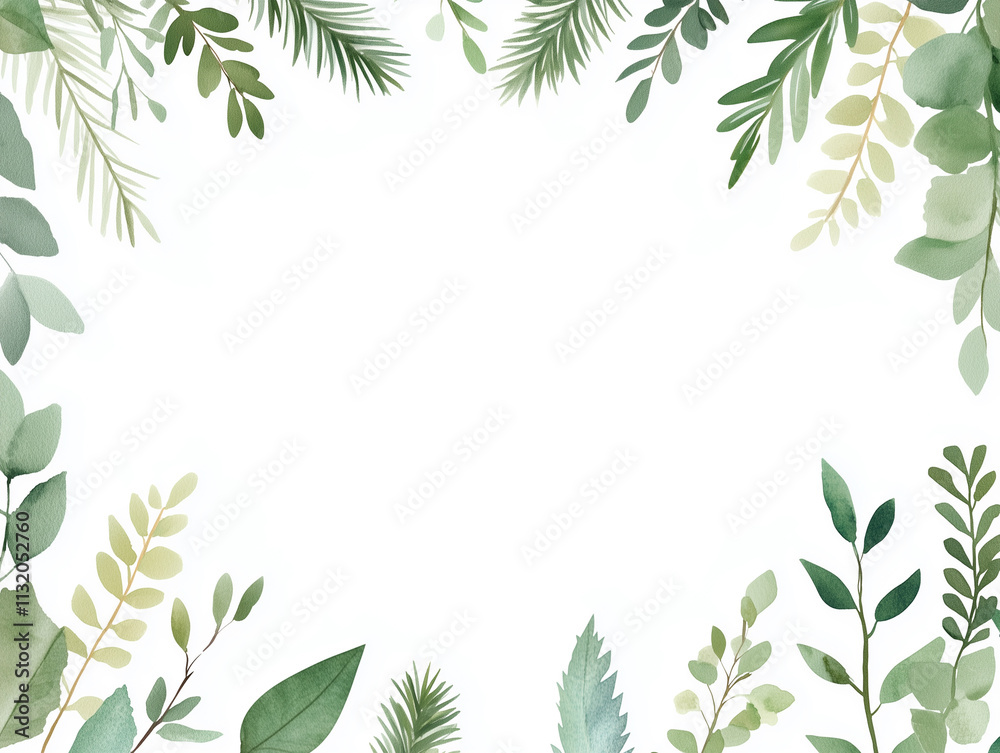 Obraz premium Watercolor vector Christmas frame with fir branches and place for text.