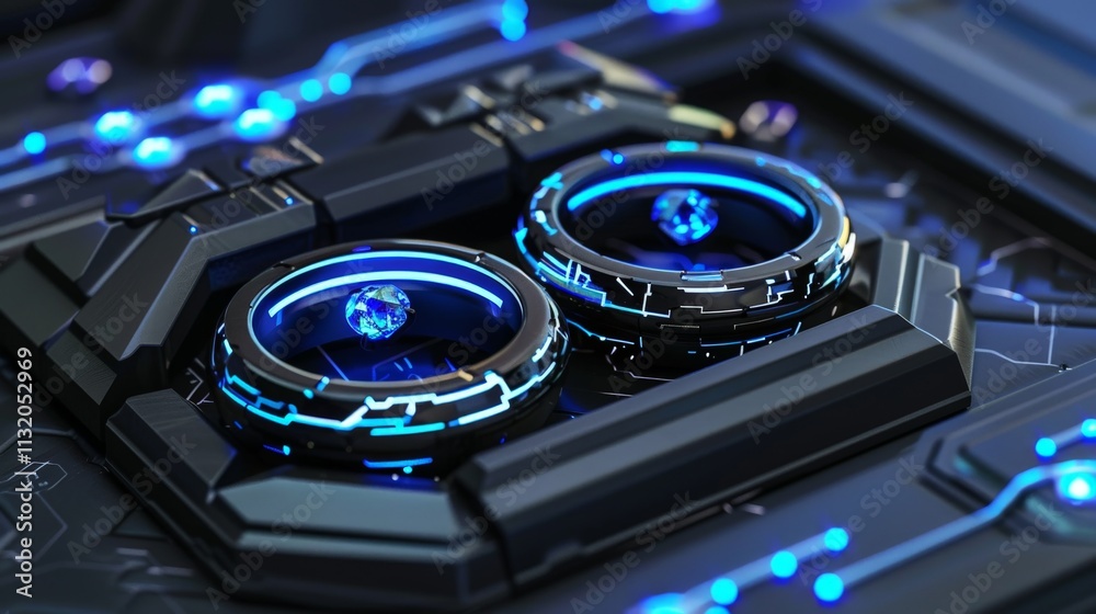 Obraz premium Abstract Futuristic Technology Design with Glowing Blue Lights.
