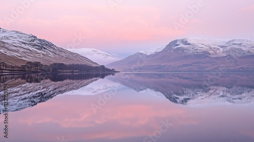 Peaceful Lake and Snowy Mountain Sunrise for New Beginnings, Fresh Start and Sunrise Themes, New Year's day, New Year's Eve 