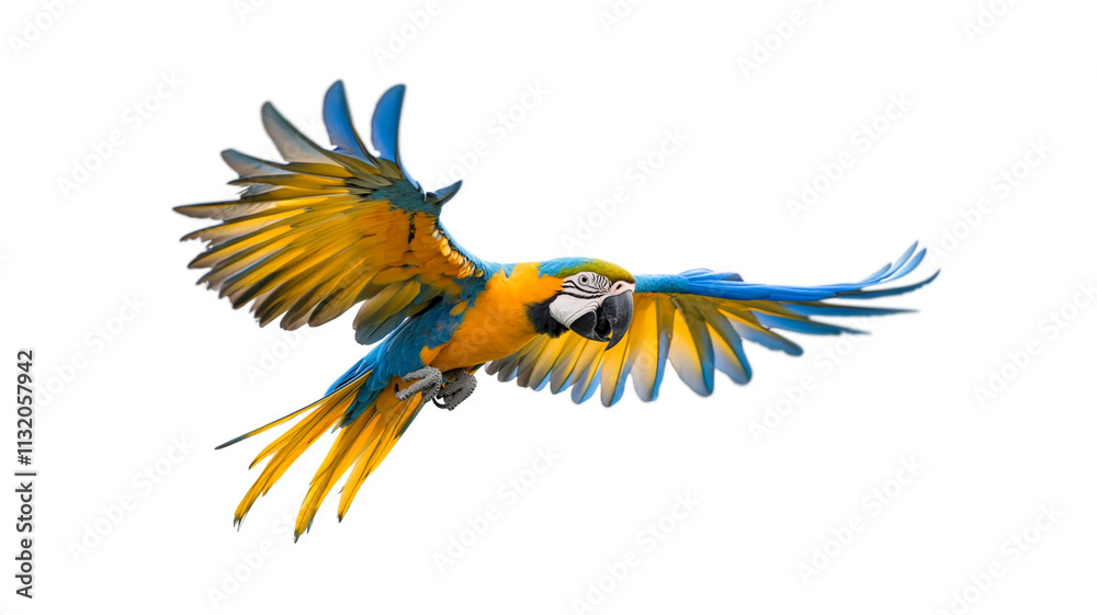 Fototapeta premium A parrot flying isolated on a white background.