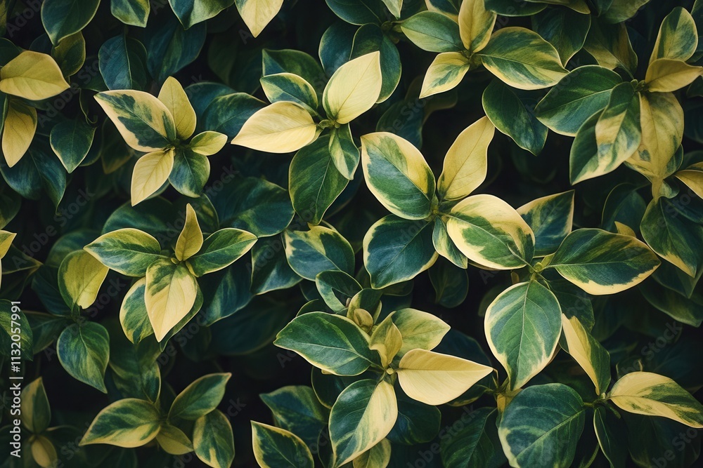 Fototapeta premium Lush green leaves with yellow accents creating a vibrant pattern.