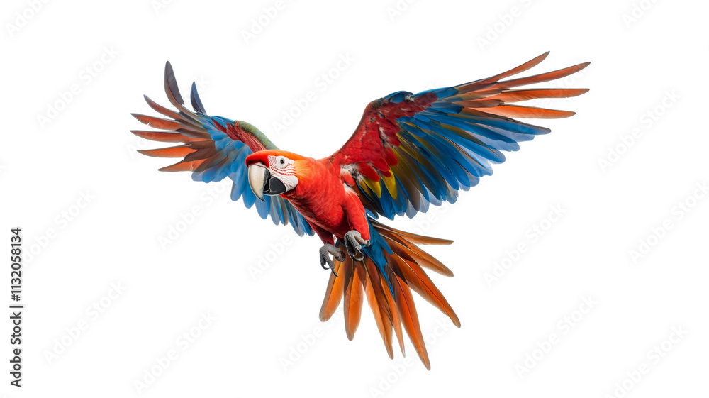 Fototapeta premium A parrot flying isolated on a white background.