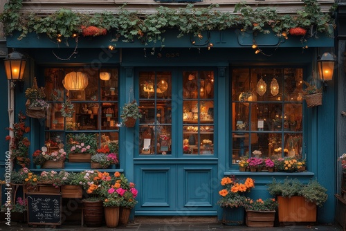 Charming Vintage French Boutique in Paris Captured in Impressionist Style during Golden Hour