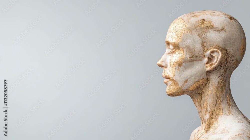 Obraz premium Golden Sculpted Head Elegant Art Minimalist Design Abstract Face