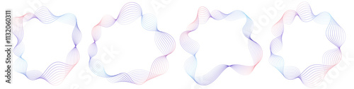 Abstract wavy frames set, colorful flowing borders isolated on white. Vector illustration.