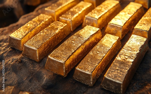 Gold bars arranged on a financial chart, illustrating wealth accumulation and investment growth in a fastpaced market environment photo