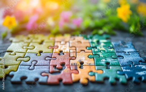 Pastelcolored puzzle pieces interlocking, each representing work and wellness, showcasing the importance of balance in life and career