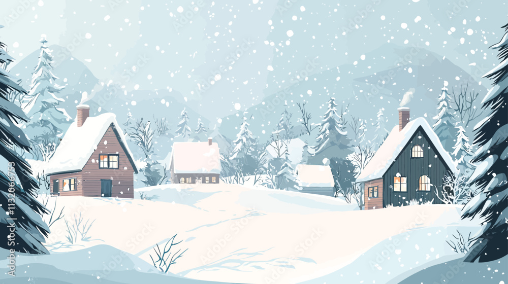 Fototapeta premium winter landscape with houses and trees