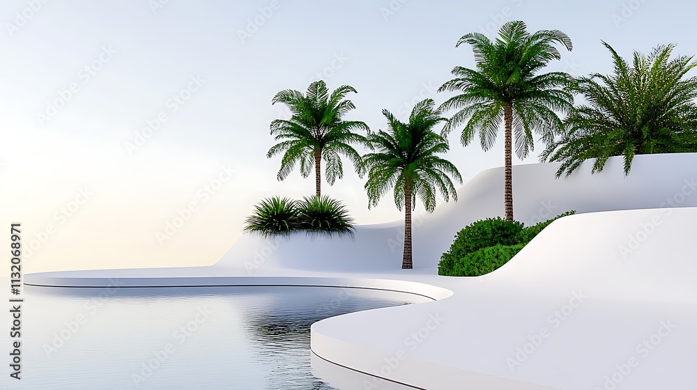 Fototapeta premium A clean white-style image of A minimalist design of a tropical island.