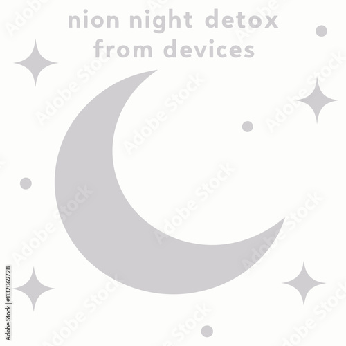Night detox from devices illustration featuring a crescent moon and stars for screen-free relaxation
