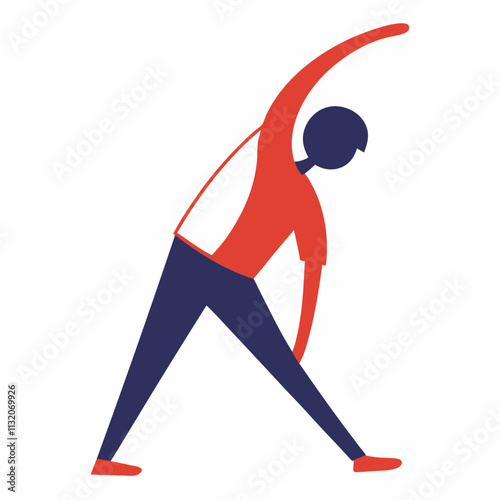 Stylized stretching person illustration demonstrating a side stretch exercise for fitness enthusiasts
