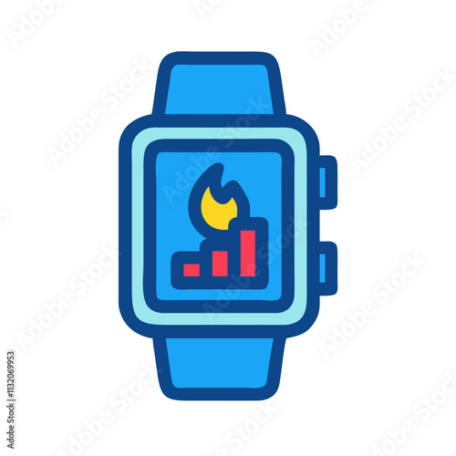 Calorie burning tracker illustration featuring a flame icon on a smartwatch display with a transparent background
