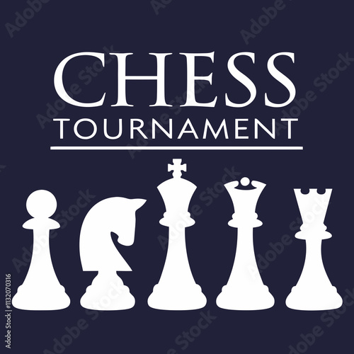 Chess tournament graphic featuring chess pieces on dark blue background