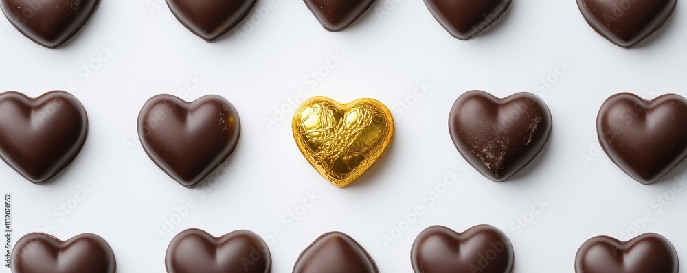 Fototapeta premium Heart shape of chocolate, gold heart shaped box of assorted chocolate candy,Happy Valentine Day,banner background for Love and Valentine day,copy space.