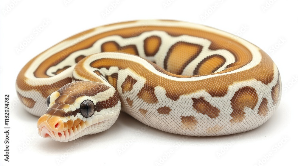 Fototapeta premium Curled up ball python in earthy tones serene setting animal nature close-up gentle beauty