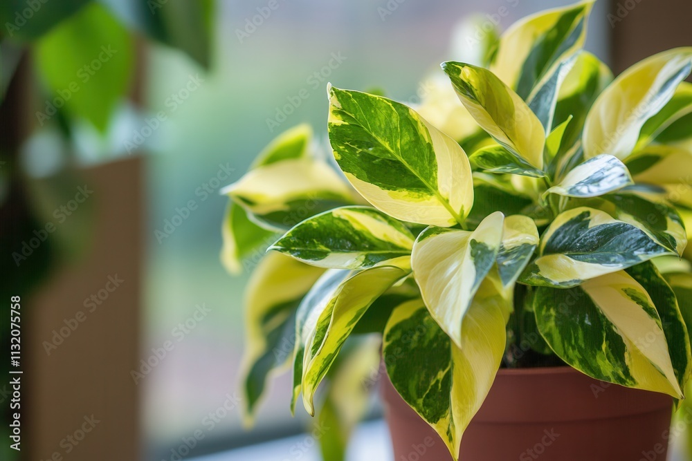 Obraz premium Vibrant houseplant with green and yellow leaves.