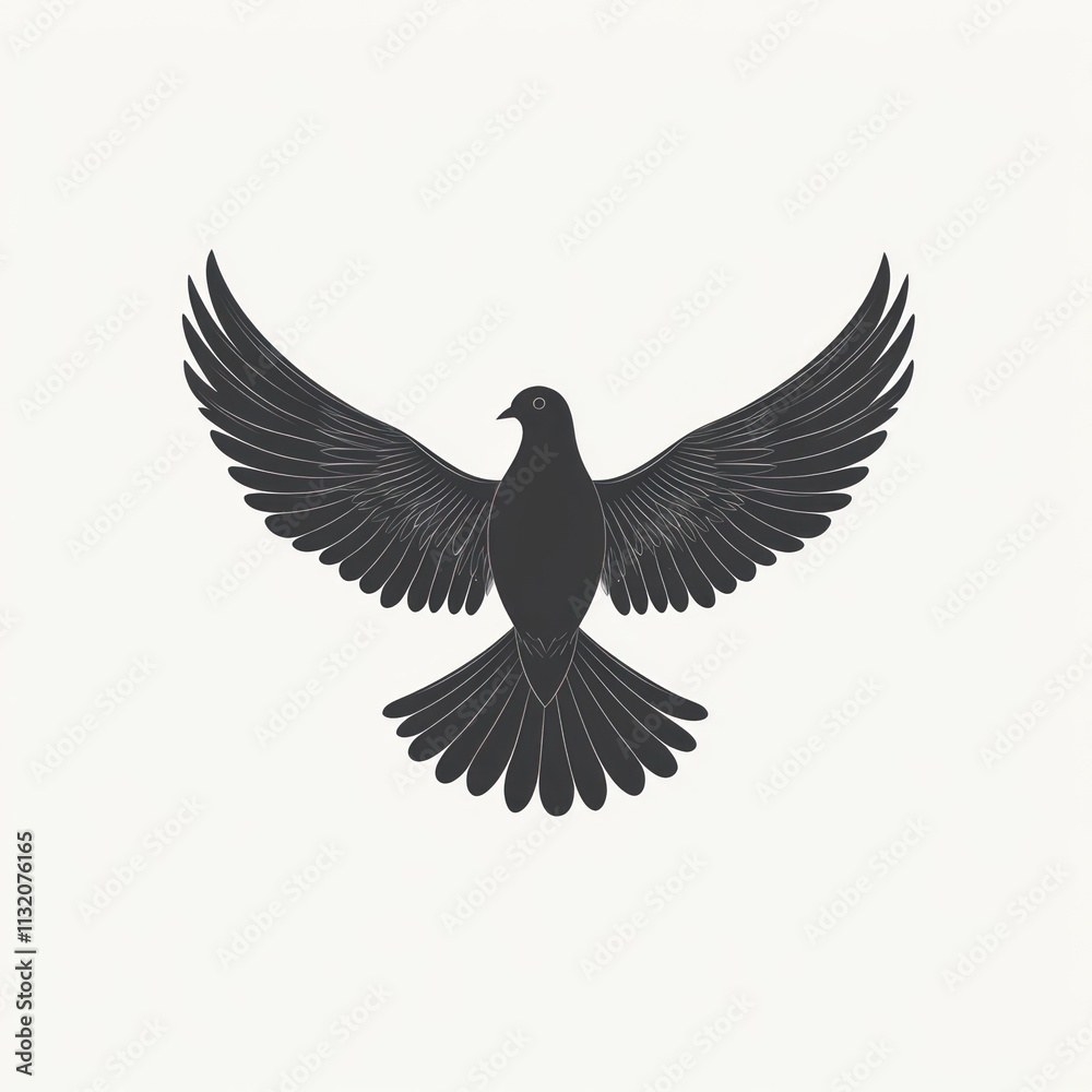 Obraz premium Black silhouette of a dove with wings spread wide. (1)