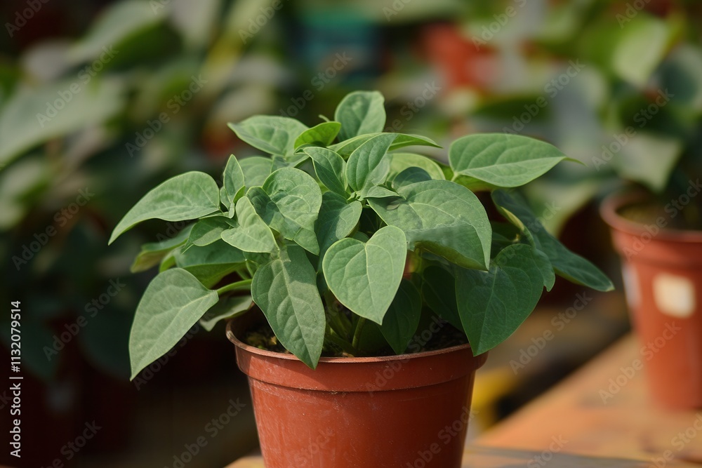 Fototapeta premium A healthy potted plant with vibrant green leaves.