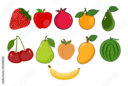 Set of different types of fruits. fruits vector isolated 