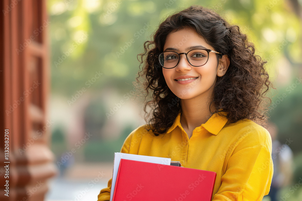 Φωτογραφία indian female college student holding book at college campus