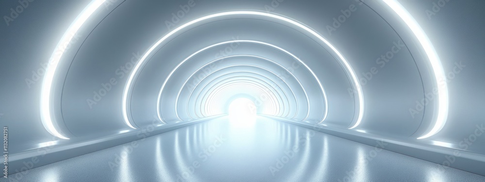 Fototapeta premium Futuristic White Tunnel Minimalistic Design Abstract Space Technology Digital Art Render