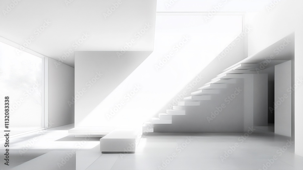 custom made wallpaper toronto digitalModern Minimalist White Interior Design with Staircase and Sunlight