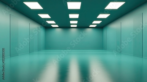 Minimalist Interior Space with Modern Lighting in Turquoise Hue