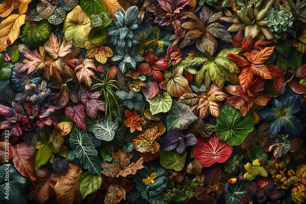 Obraz premium A vibrant collage of diverse leaves and plants.