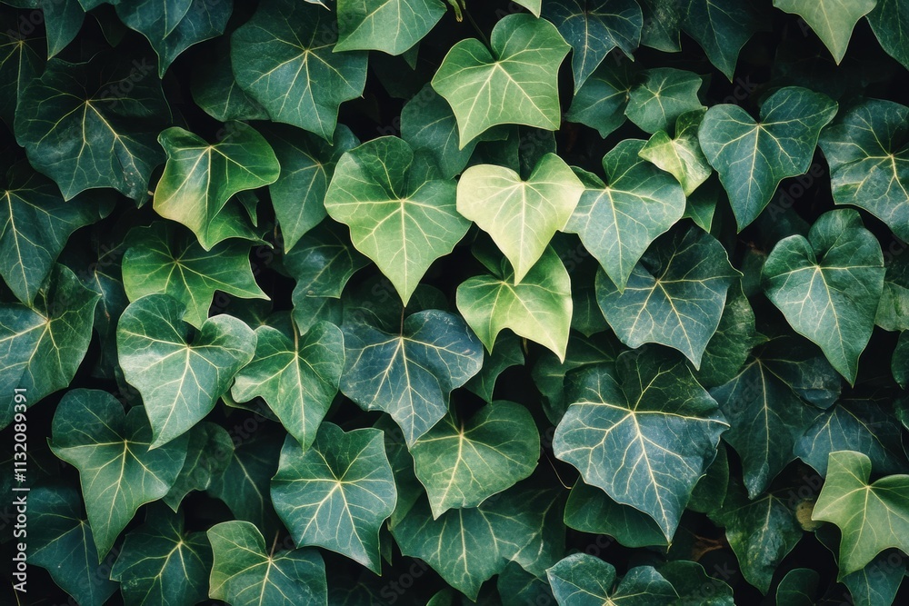 Fototapeta premium Lush green ivy leaves create a dense, textured background. Perfect for nature, spring, or growth-themed designs.
