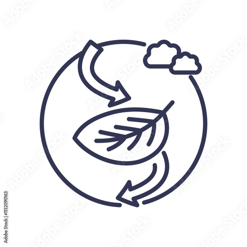 Leaf with arrows and clouds symbolizes the decline phase in a lifecycle.