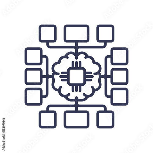 Diagram of interconnected nodes and central processor symbolizing a structured process.