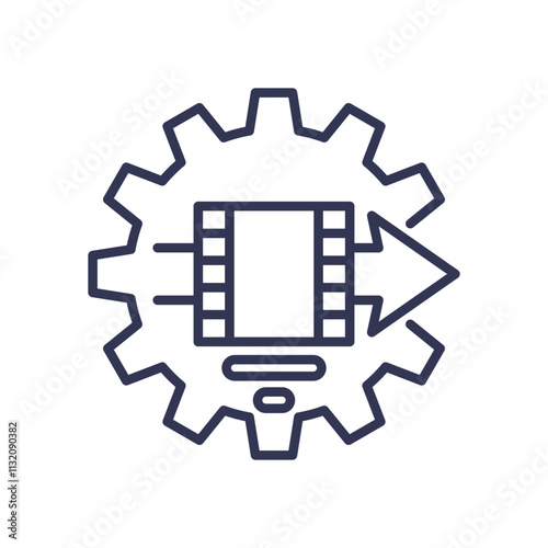 Icon of a film strip inside a gear with an arrow, symbolizing video rendering and exporting.