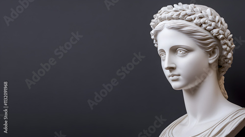 Gypsum copy of ancient statue venus head isolated on v background. plaster sculpture woman face. Renaissance Italy. Illustration photo