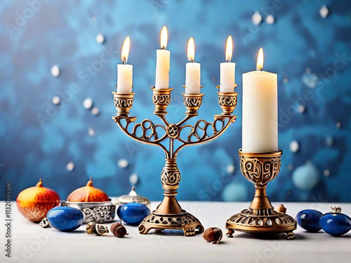 Photo jewish religious holiday hanukkah with holiday hanukkah traditional candelabra on white photo