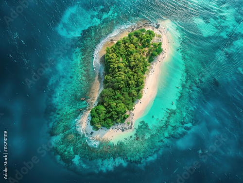 top view island with white sandy beaches