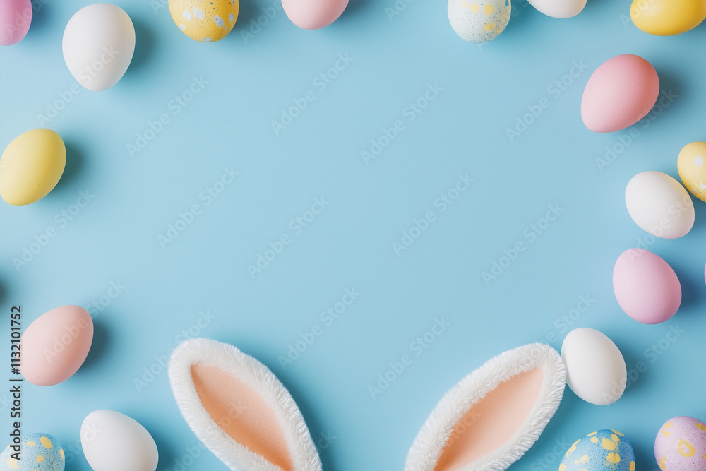 Fototapeta premium easter eggs border blue background 