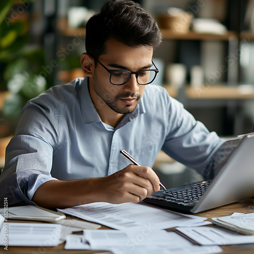 Focused Business Professional Working on Documents