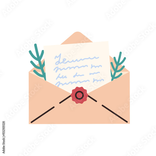 Santa letter. Christmas mail. Envelope with spruce branches