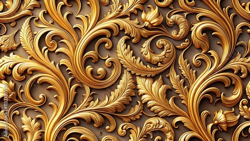 Gilded Flourishes of Intricate Ornamental Design with Symmetrical Swirls and Elegant Golden Foliage