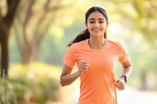 young indian woman jogging at park