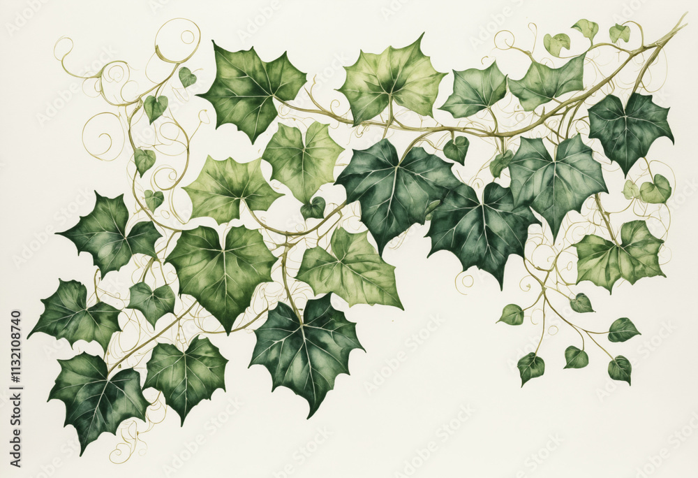 Obraz premium Watercolor illustration of ivy leaves on white background