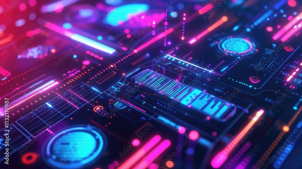 Fototapeta premium Futuristic Sci-Fi Interface with Vibrant Neon Colors