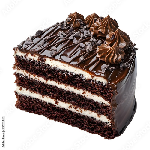 Chocolate cake isolated on transparent background, cutout