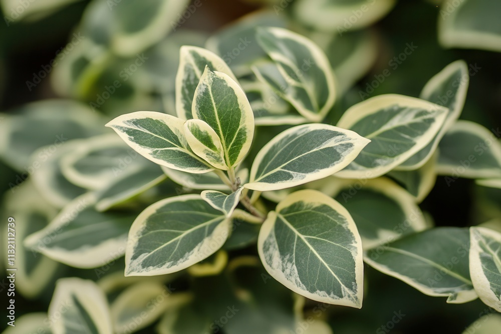 Obraz premium Close-up of variegated green leaves with white edges.