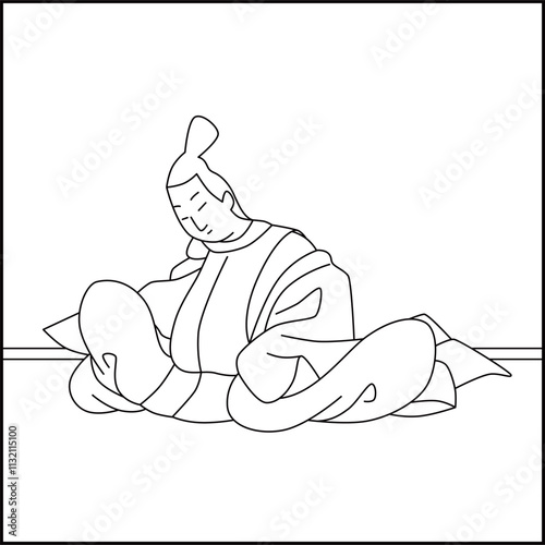 線画正方形百人一首　藤原興風