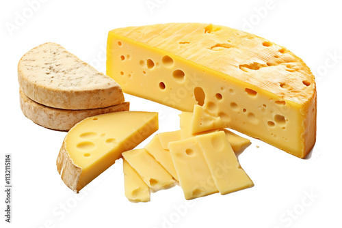 delicious Cheese textures and stylish cheese pieces with isolated white background, no shadow, for png stock