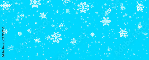 heavy snowfall, snowflakes in different shapes and forms. Many white cold flake elements on blue background. White snowflakes flying in the air. Snow flakes, snow background christmas