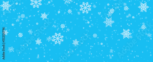 heavy snowfall, snowflakes in different shapes and forms. Many white cold flake elements on blue background. White snowflakes flying in the air. Snow flakes, snow background christmas