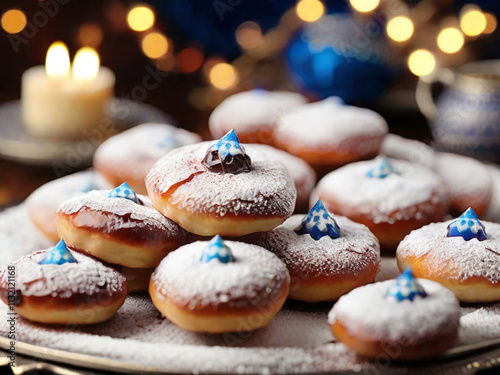 Photo a closeup of sufganiyot a traditional hanukkah treat dusted with powdered sugar photo